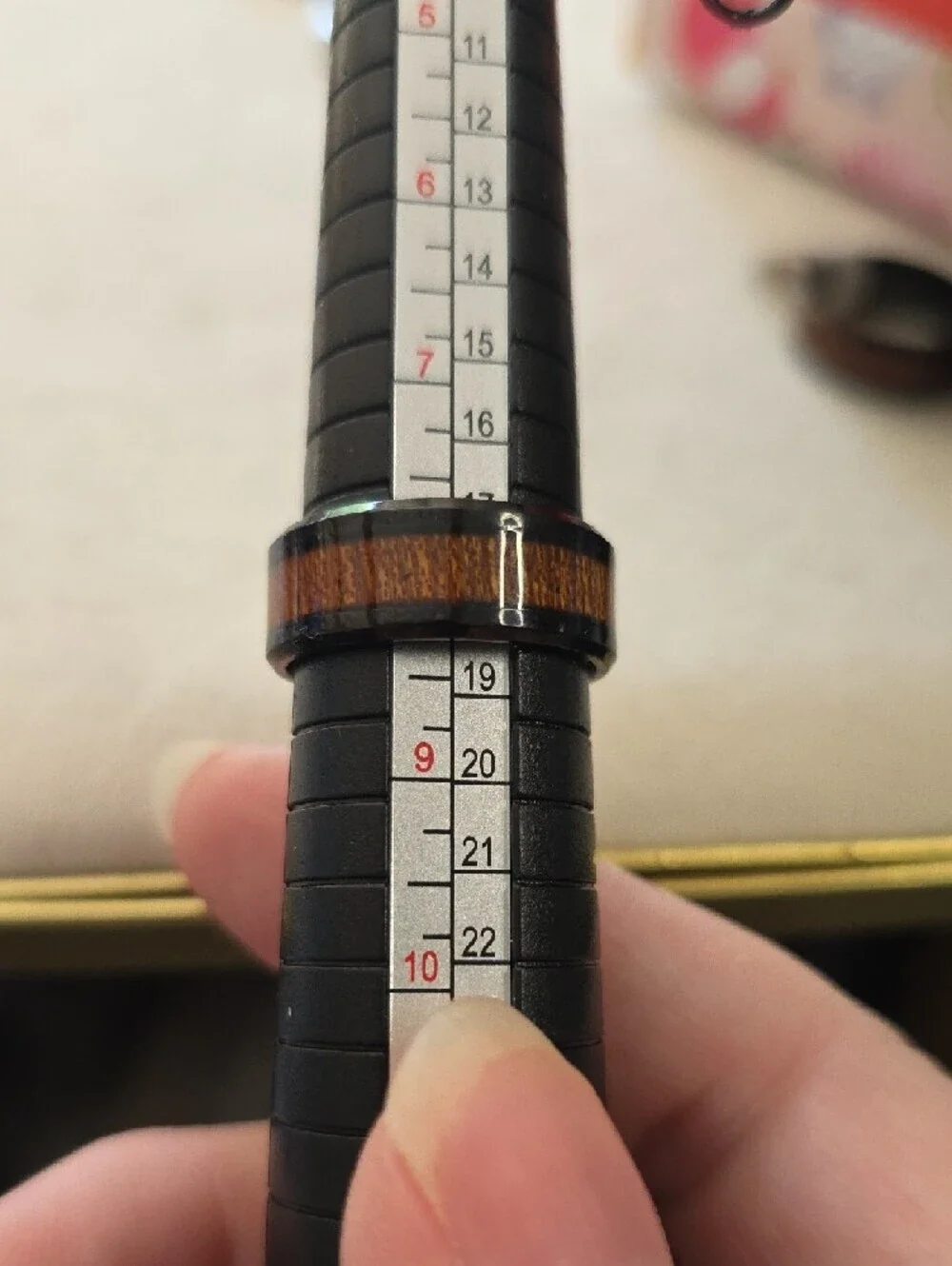Men's Black Wood Inlay Band Ring Rustic Modern Men’s Size 8.5 Or 9.5